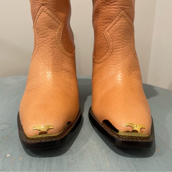 Tory Burch Western Leather Mid Boot, NWT, Size: 6.5, Color: Brandy Nevada - Picture 5 of 10